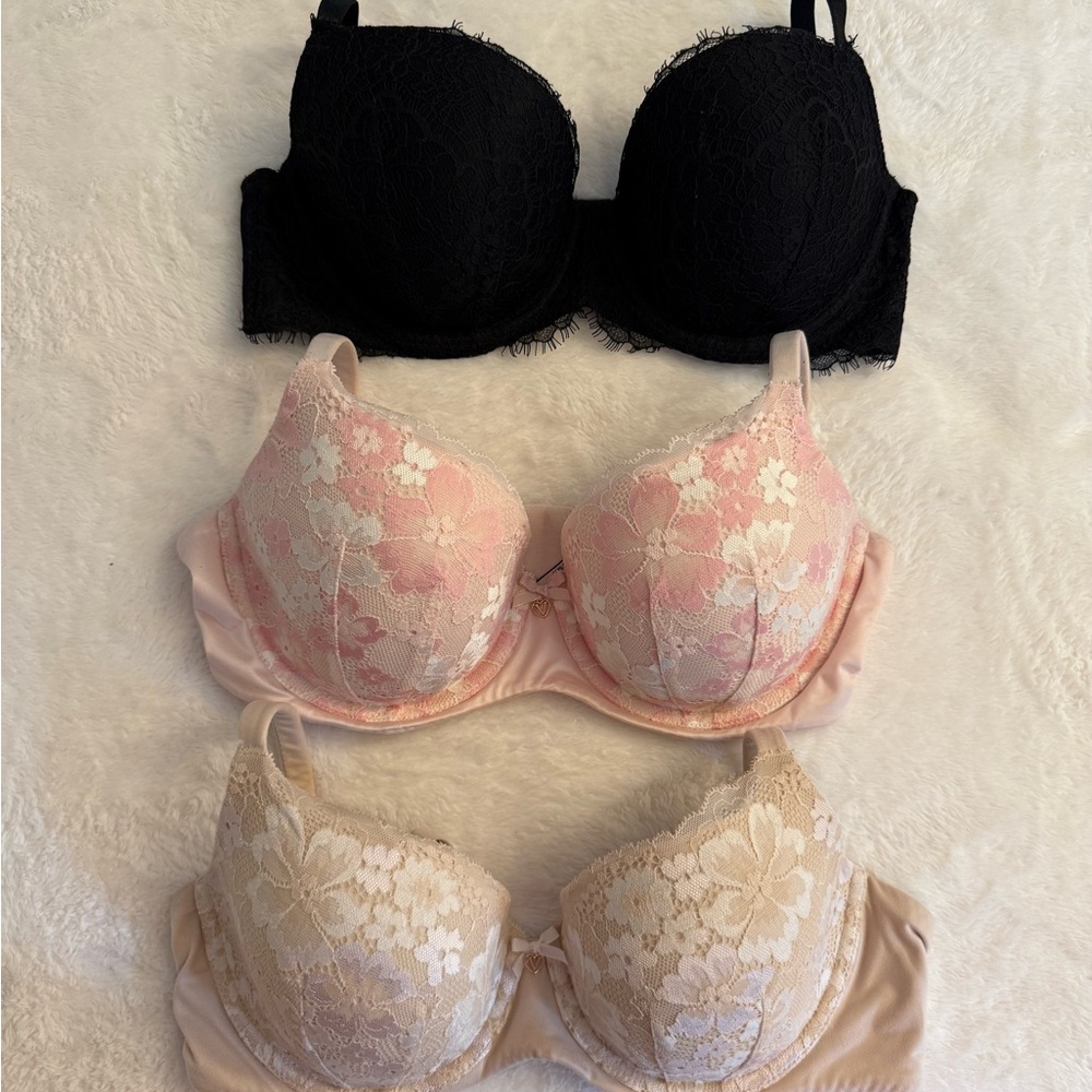 Victoria’s Secret Lace Demi Bras, Black, Pink, Cream, 34D